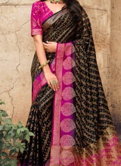 Woven Work Black Color Banarasi Silk Saree Party Wear