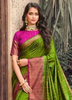 Woven Work Mehendi Green Color Banarasi Silk Saree Party Wear 9 Woven Work Mehendi Green Color Banarasi Silk Saree Party Wear -Sari Grace Shop weaving work mehendi green color banarasi silk saree saspl3515 b
