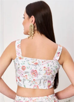 White Embroidered Organza Blouse Festive Wear