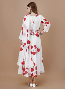 White Faux Georgette Digital Print Fit And Flare Dress After Six Wear -Sari Grace Shop white faux georgette digital print fit and flare dress drssck6005 b