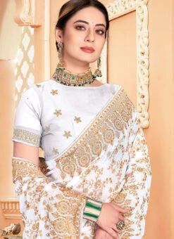 White Georgette Zari Embroidery Work Saree Party Wear -Sari Grace Shop white georgette zari embroidery work saree sasunfl1512 b
