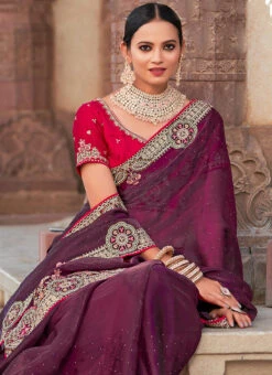 Wine Art Silk Embroidered Saree Party Wear 9 Wine Art Silk Embroidered Saree Party Wear -Sari Grace Shop wine art silk embroidered saree sasacy1376 b