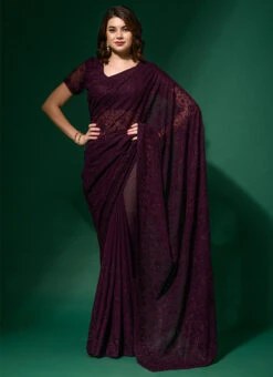 Wine Color Blooming Thread Embroidery Diamond Work Georgette Saree Party Wear 8 Wine Color Blooming Thread Embroidery Diamond Work Georgette Saree Party Wear -Sari Grace Shop wine color blooming thread embroidery diamond work georgette saree sasacw2477 u