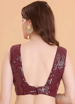 Wine Embroidered Georgette Blouse Festive Wear 9 Wine Embroidered Georgette Blouse Festive Wear -Sari Grace Shop wine embroidered georgette blouse BLBS02309113 b