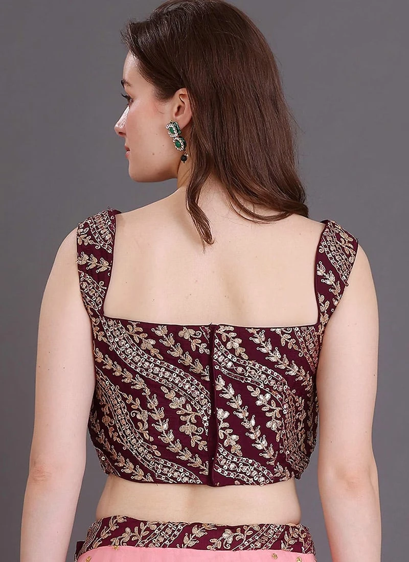 Wine Embroidered Sleeveless Blouse Wedding Wear 6 Wine Embroidered Sleeveless Blouse Wedding Wear - Image 4