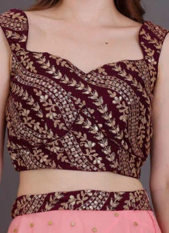 Wine Embroidered Sleeveless Blouse Wedding Wear