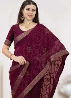 Wine Georgette Embroidery Saree Festive Wear 9 Wine Georgette Embroidery Saree Festive Wear -Sari Grace Shop wine georgette embroidery saree sasnf6715 b