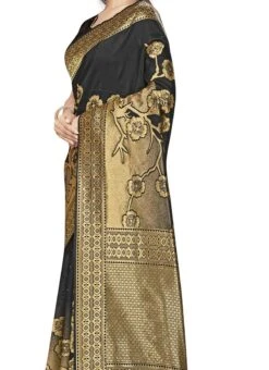 Woven Work Black Color Banarasi Silk Saree Festive Wear