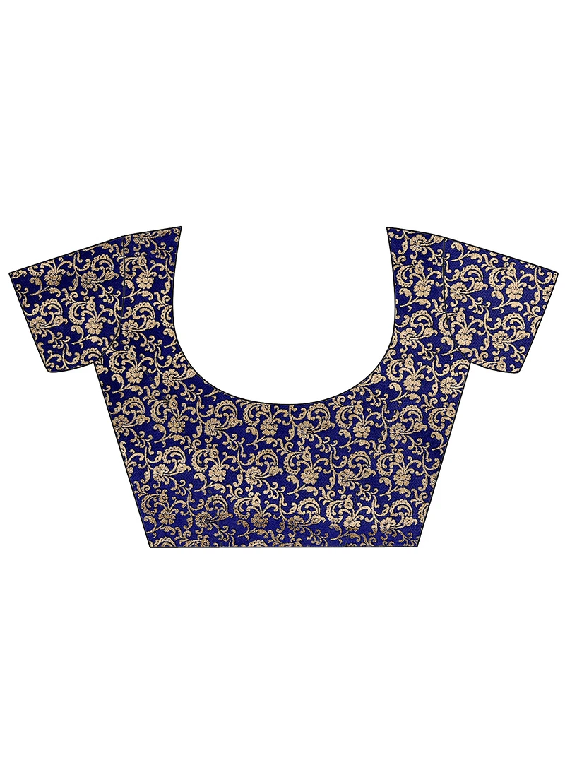 Woven Work Navy Blue Color Vichitra Silk Saree Festive Wear 6 Woven Work Navy Blue Color Vichitra Silk Saree Festive Wear - Image 4