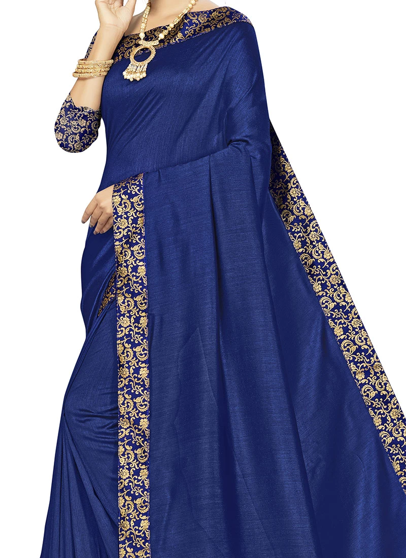 Woven Work Navy Blue Color Vichitra Silk Saree Festive Wear 3 Woven Work Navy Blue Color Vichitra Silk Saree Festive Wear
