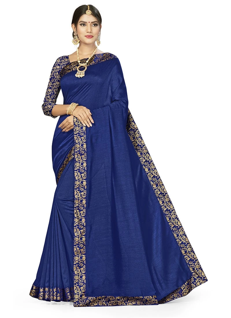 Woven Work Navy Blue Color Vichitra Silk Saree Festive Wear 5 Woven Work Navy Blue Color Vichitra Silk Saree Festive Wear - Image 3