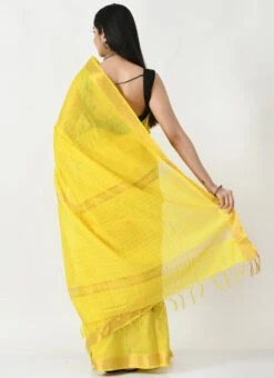 Yellow Blended Cotton Sari After Six Wear -Sari Grace Shop yellow blended cotton sari sadmfs051 b