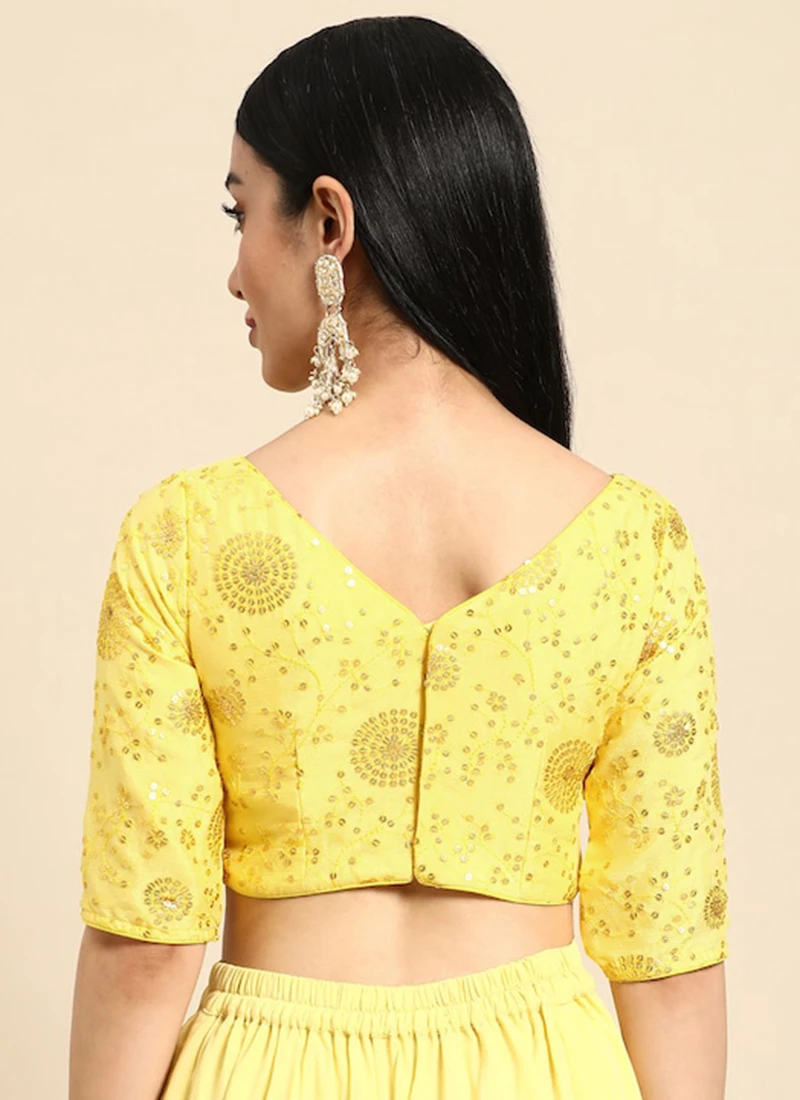 Yellow Chinon Embroidered Blouse Festive Wear 6 Yellow Chinon Embroidered Blouse Festive Wear - Image 4