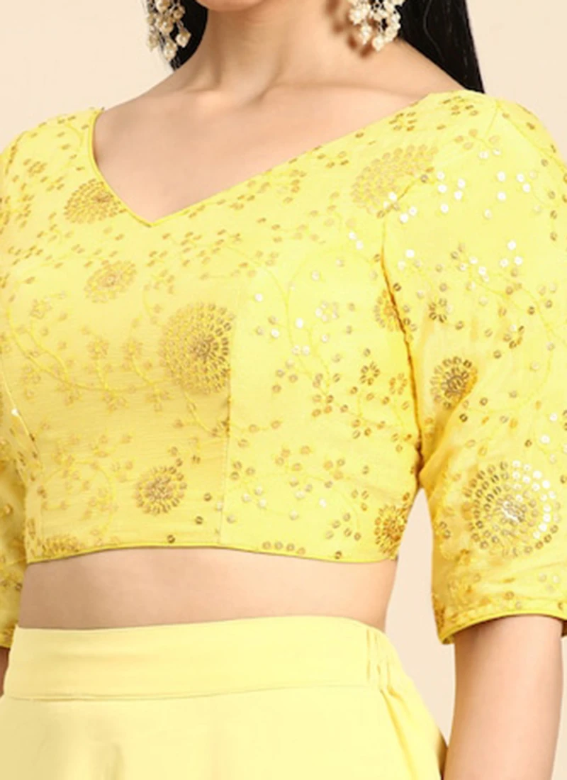 Yellow Chinon Embroidered Blouse Festive Wear 3 Yellow Chinon Embroidered Blouse Festive Wear