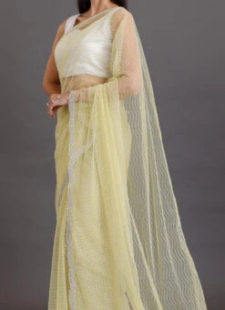Yellow Color Net Handwork Saree Party Wear