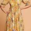 Yellow Georgette Digital Print Fit And Flare Dress After Six Wear 2 Yellow Georgette Digital Print Fit And Flare Dress After Six Wear -Sari Grace Shop yellow georgette digital print fit and flare dress drsacw9020 l