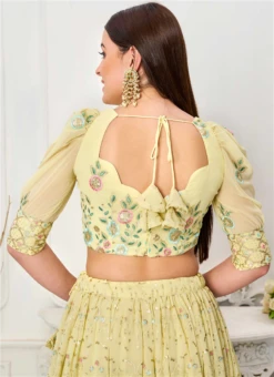 Yellow Georgette Embroidered Blouse Wedding Wear