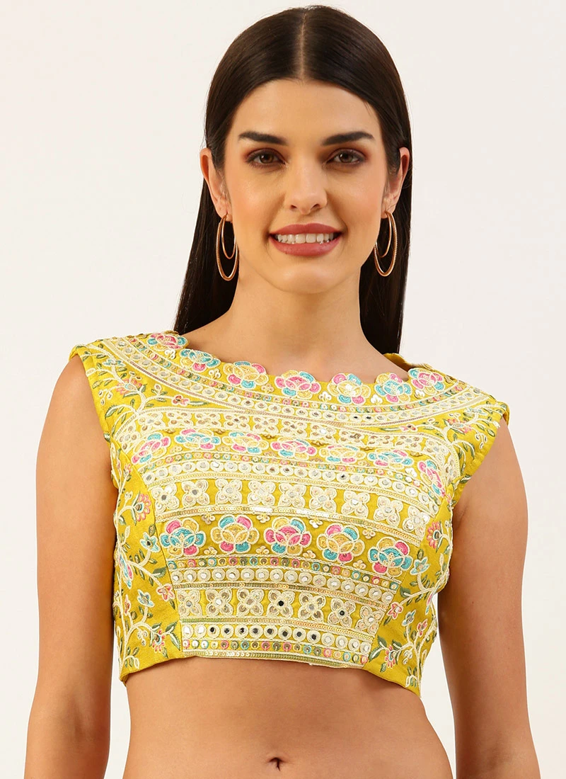 Yellow Silk Embroidery Blouse Party Wear 5 Yellow Silk Embroidery Blouse Party Wear - Image 3