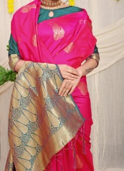 Zari Weaving Work Pink Color Soft Patola Silk Saree Party Wear